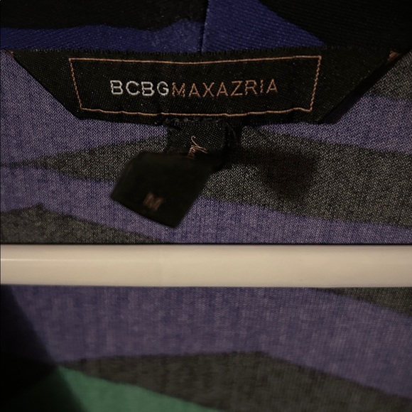 BCBG Maxazria Sleeveless Green & Blue Patterned Cowl Neck Dress - Picture 2 of 4